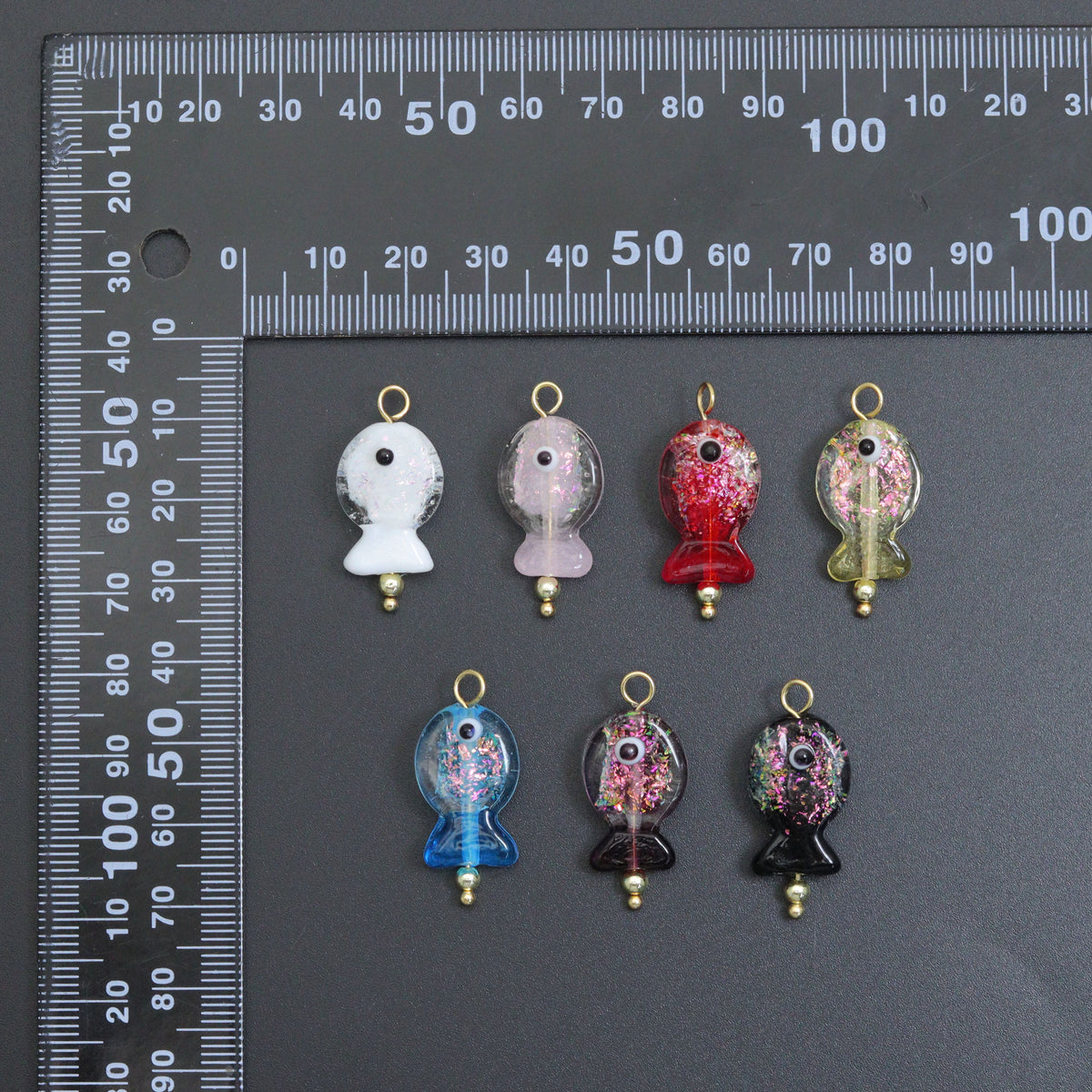 Handmade Colorful Glitter Fish Charm, lucky fish charm, lucky evil eye charm,Sku#EF826