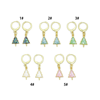 Abalone Mother of Pearl Cedar Tree Hoop Earrings, Christmas tree earrings, Sku#EF831
