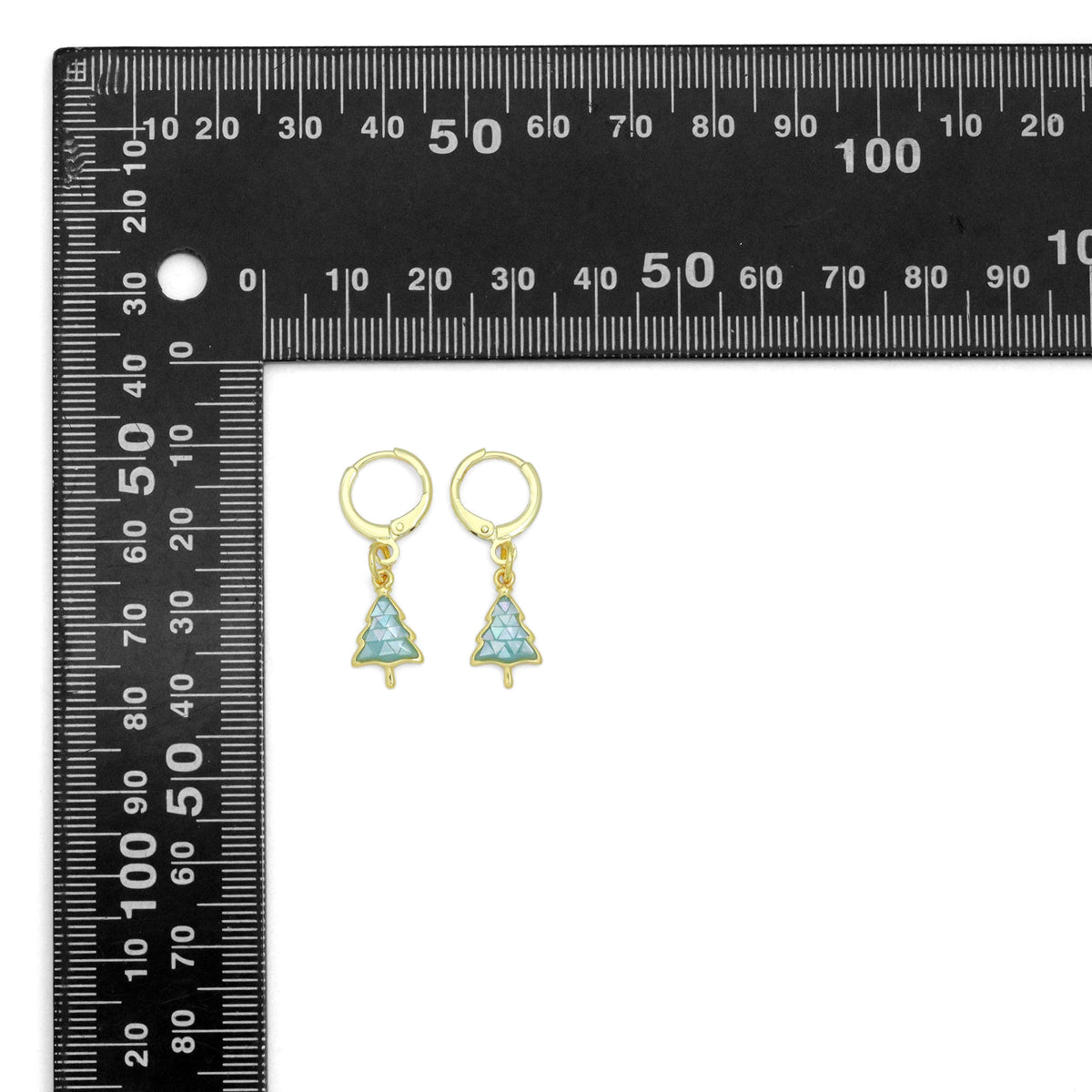 Abalone Mother of Pearl Cedar Tree Hoop Earrings, Christmas tree earrings, Sku#EF831