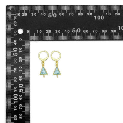 Abalone Mother of Pearl Cedar Tree Hoop Earrings, Christmas tree earrings, Sku#EF831