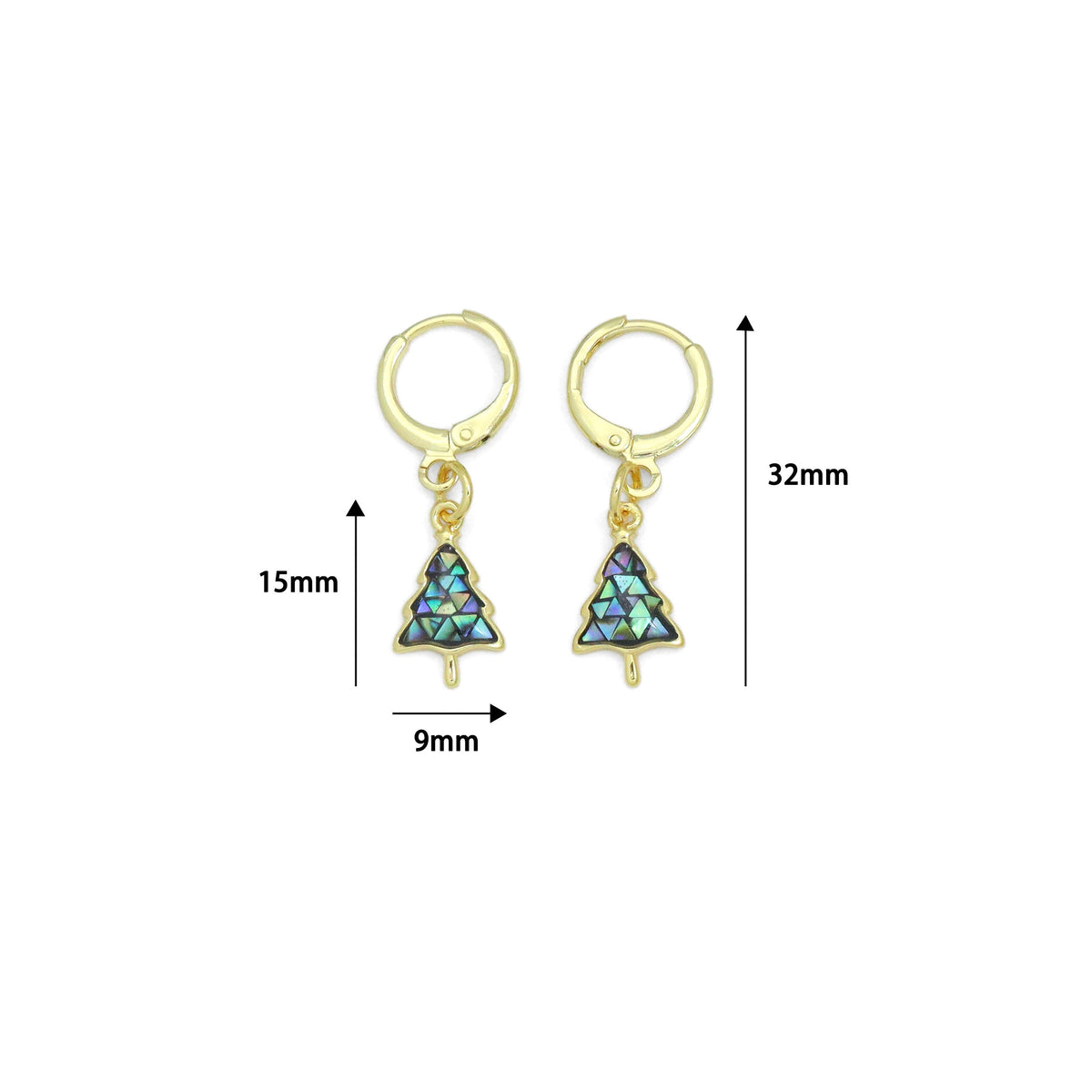 Abalone Mother of Pearl Cedar Tree Hoop Earrings, Christmas tree earrings, Sku#EF831