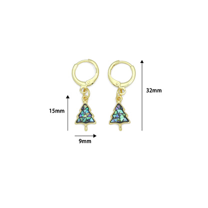Abalone Mother of Pearl Cedar Tree Hoop Earrings, Christmas tree earrings, Sku#EF831