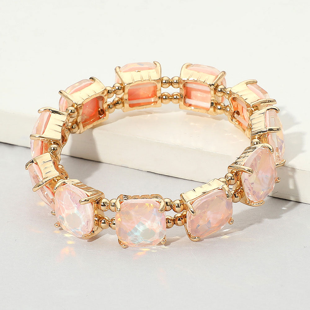 Women's Cushion Square Stone Stretch Evening Bracelet
