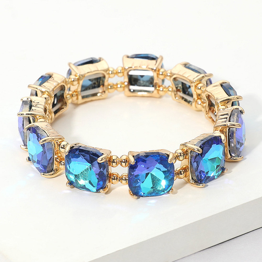Women's Cushion Square Stone Stretch Evening Bracelet