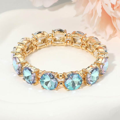 Women's Round Stone Cluster Beaded Stretch Evening Bracelet