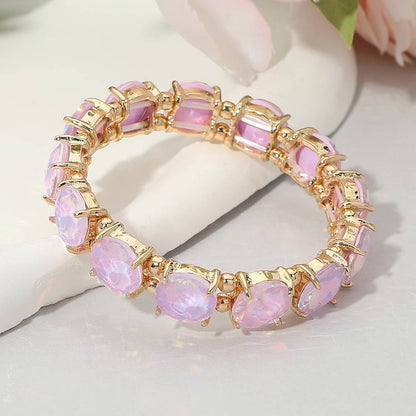 Women's Round Stone Cluster Beaded Stretch Evening Bracelet
