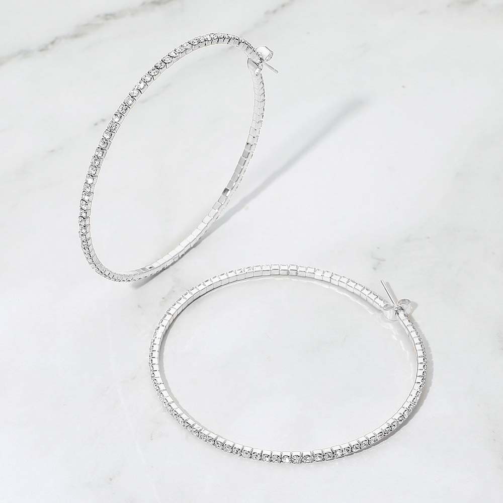 Women's 60mm Rhinestone Paved Hoop Earrings