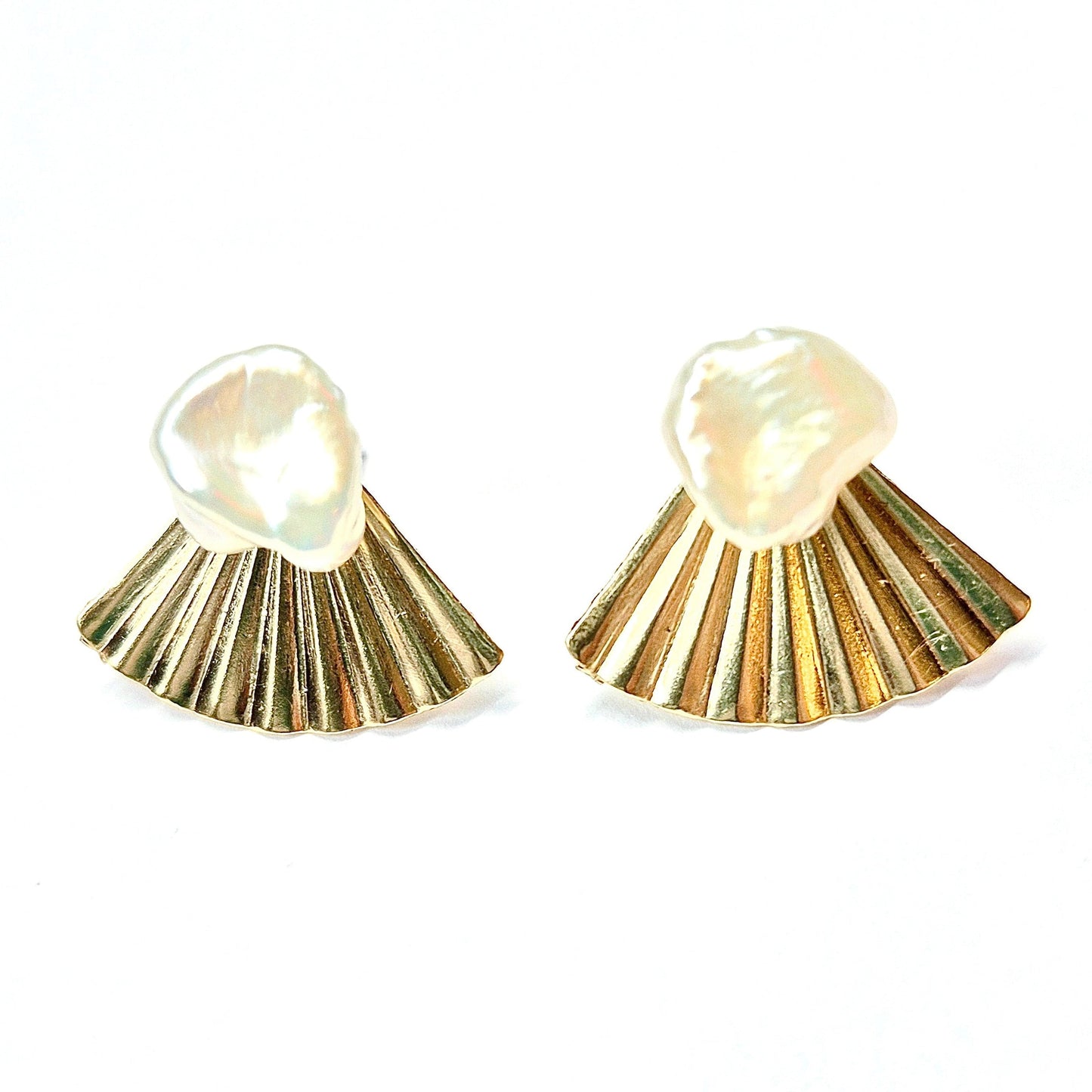 Pearl Fan Ear Jacket Stud Earrings