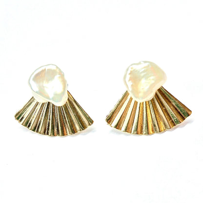 Pearl Fan Ear Jacket Stud Earrings