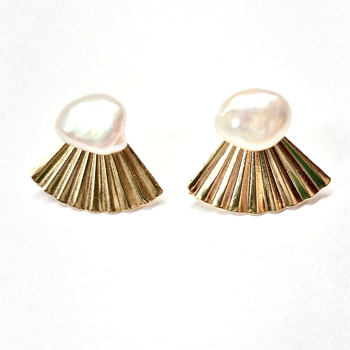 Pearl Fan Ear Jacket Stud Earrings