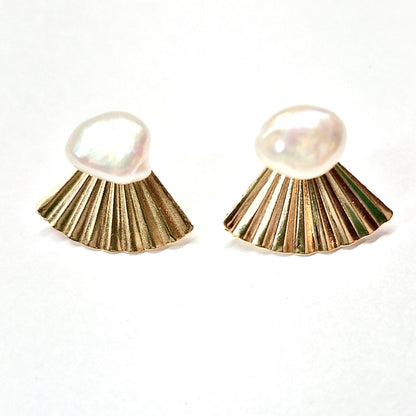 Pearl Fan Ear Jacket Stud Earrings