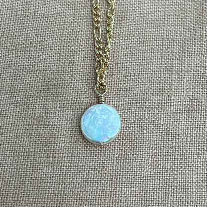 Sterling silver FIGARO COIN PEARL NECKLACE