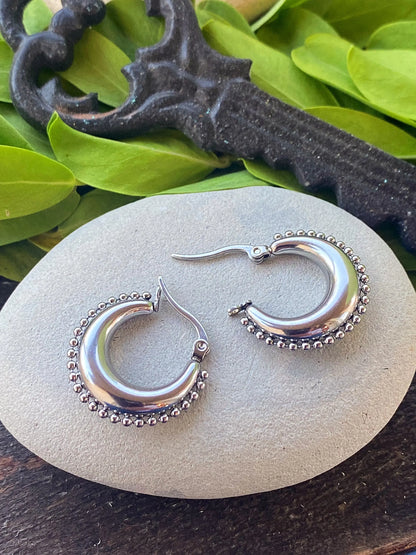 RIVETED MOON HOOPS Bellaforma Jewelry