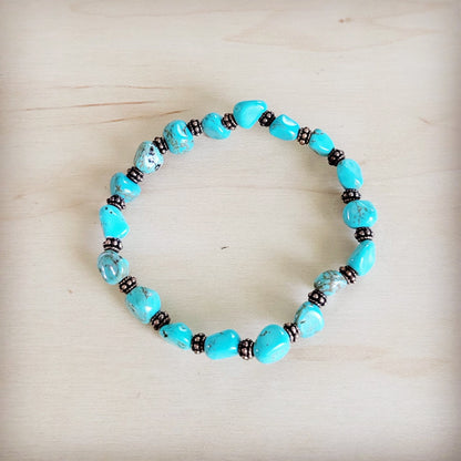 Turquoise and Copper Stretch Beaded Bracelet 812h