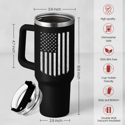 Black American Flag Quencher Tumbler with Handle 40oz