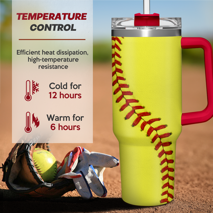Yellow Softball Quencher Tumbler with Handle 40oz