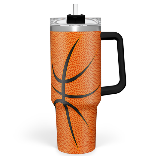 Orange Basketball Quencher Tumbler with Handle 40oz Sandjest Personalized Gifts
