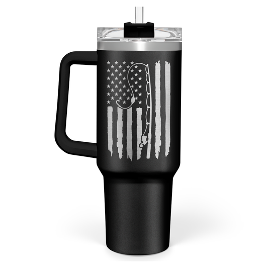 Black Fishing Quencher Tumbler with Handle 40oz Sandjest Personalized Gifts