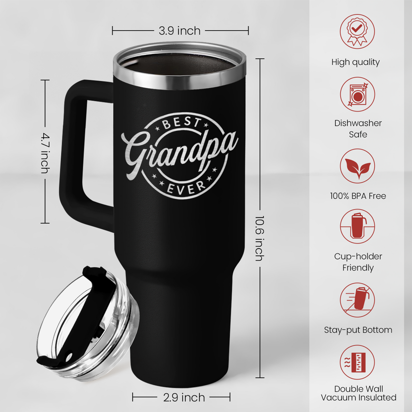 Black Grandpa Quencher Tumbler with Handle 40oz