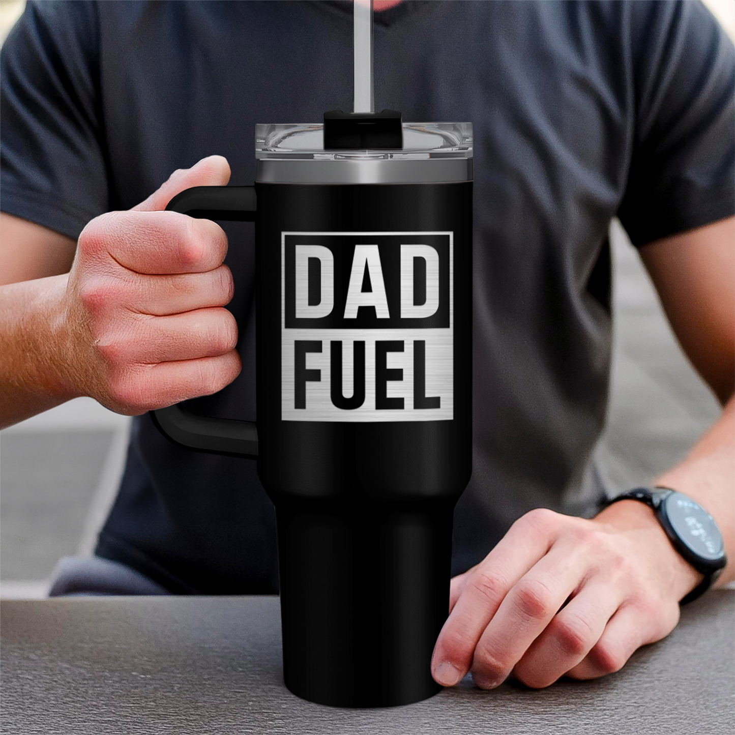 Black Dad Fuel Quencher Tumbler with Handle 40oz
