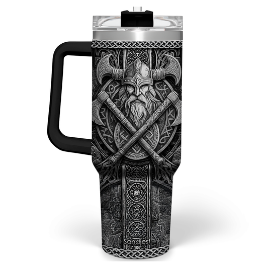 Black Viking Quencher Tumbler with Handle 40oz Sandjest Personalized Gifts