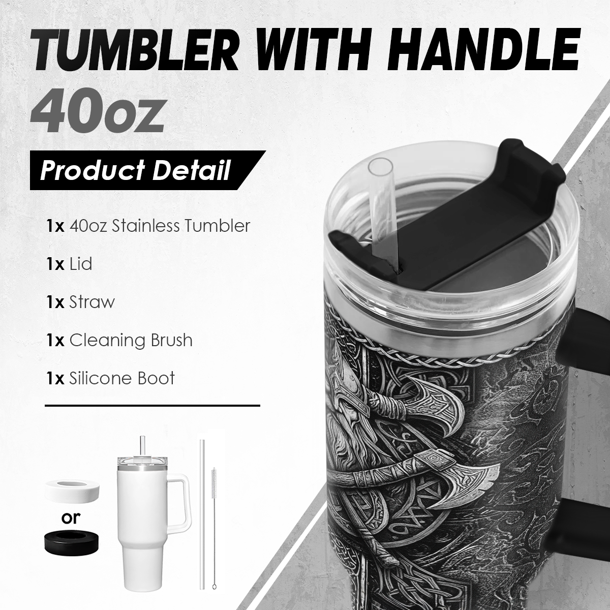 Black Viking Quencher Tumbler with Handle 40oz