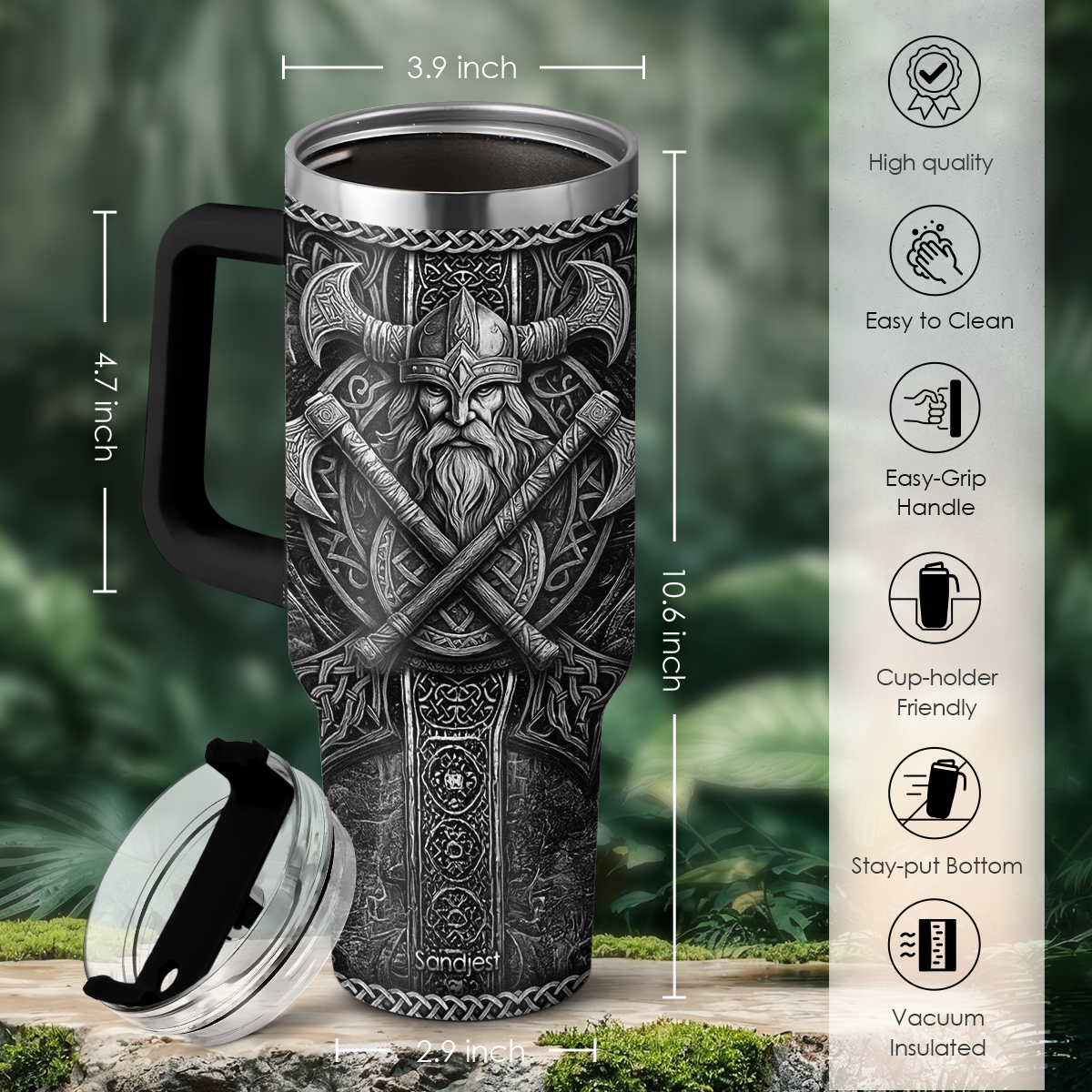 Black Viking Quencher Tumbler with Handle 40oz