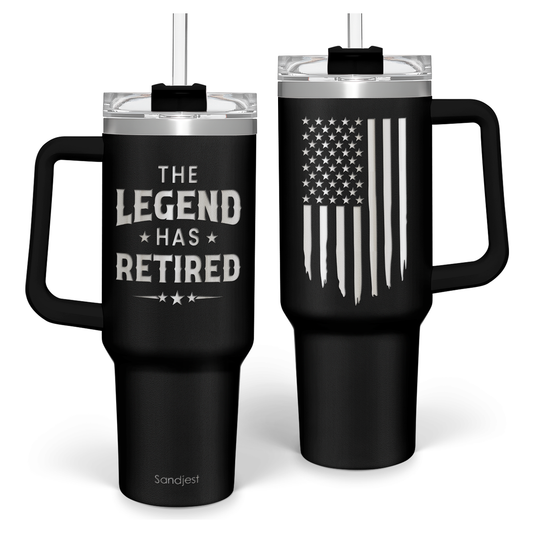 Black Retirement Quencher Tumbler with Handle 40oz Sandjest Personalized Gifts