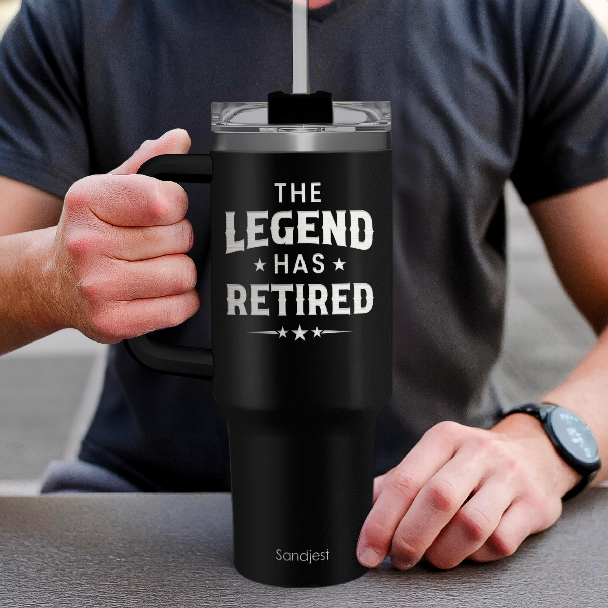 Black Retirement Quencher Tumbler with Handle 40oz