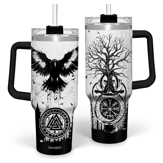 White Viking Quencher Tumbler with Handle 40oz Sandjest Personalized Gifts
