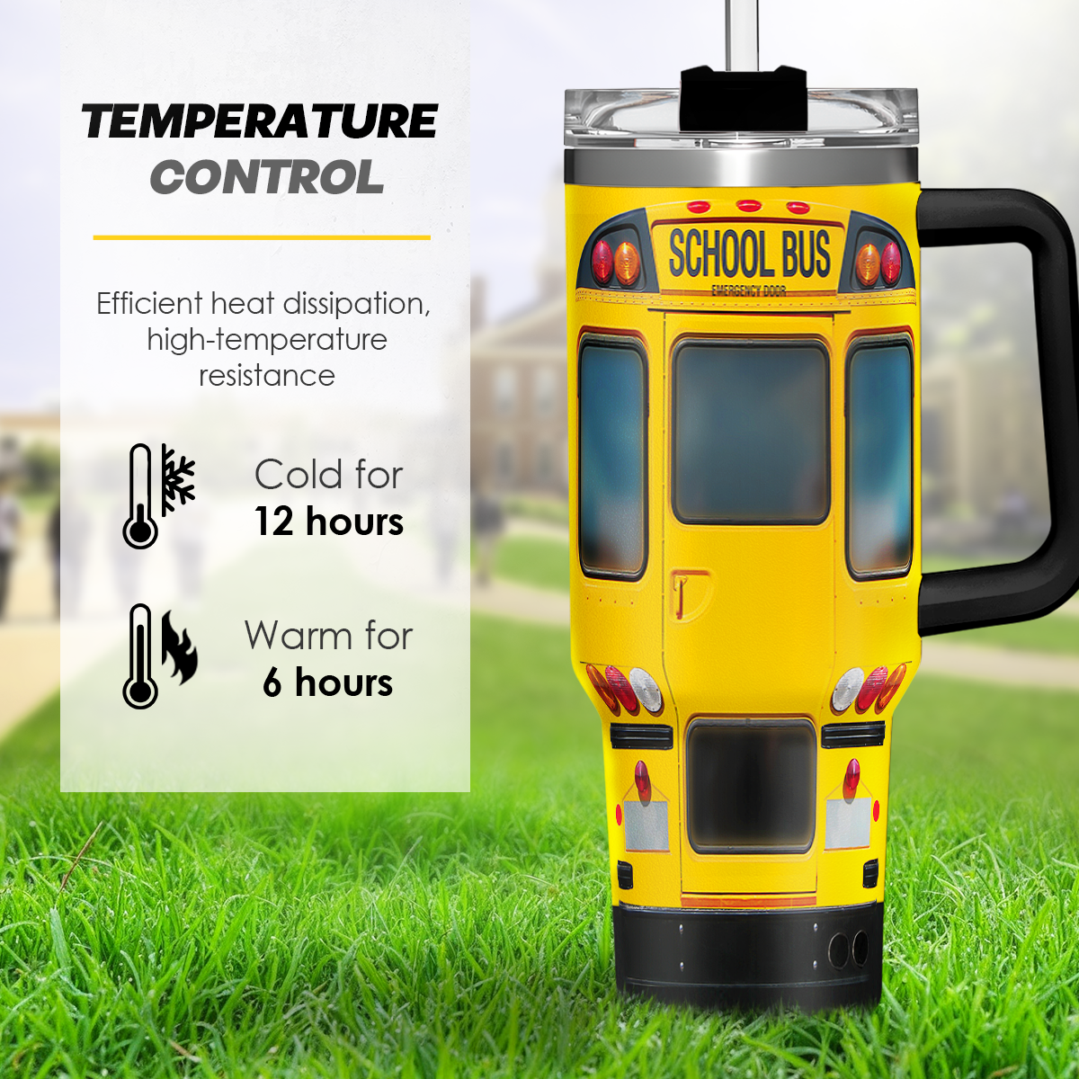 Yellow School Bus Driver Quencher Tumbler with Handle 40oz