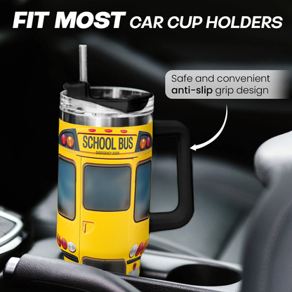 Yellow School Bus Driver Quencher Tumbler with Handle 40oz