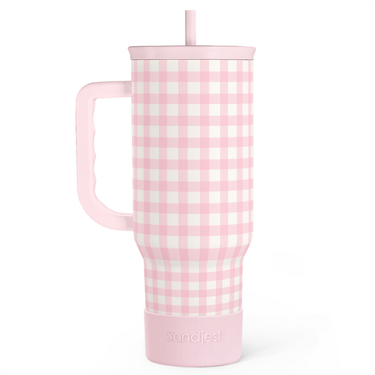 Pink Gingham Slidemate | Slider Tumbler with Handle 40oz Sandjest Personalized Gifts