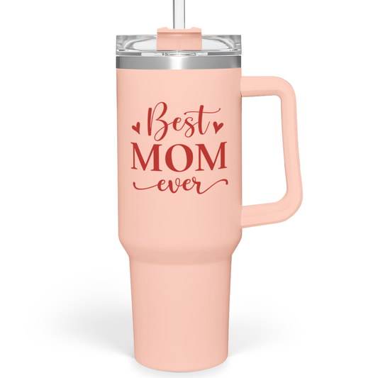 Coral Best Mom Ever Quencher Tumbler with Handle 40oz Sandjest Personalized Gifts