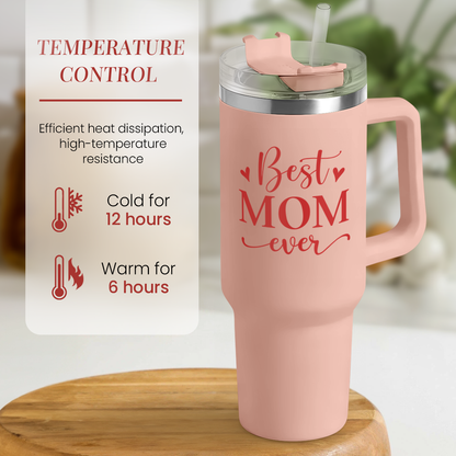 Coral Best Mom Ever Quencher Tumbler with Handle 40oz