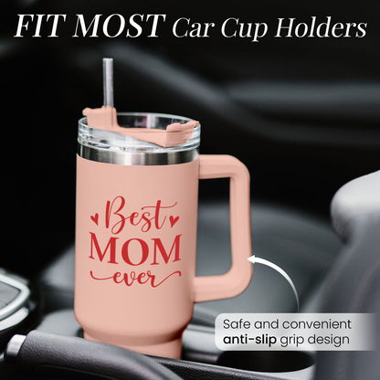 Coral Best Mom Ever Quencher Tumbler with Handle 40oz