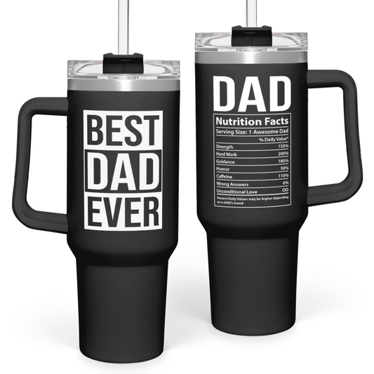 Black Best Dad Ever Quencher Tumbler with Handle 40oz Sandjest Personalized Gifts