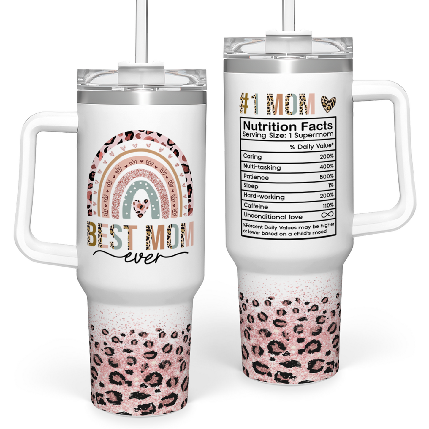 White Best Mom Ever Quencher Tumbler with Handle 40oz