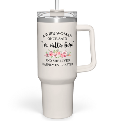White Retirement Quencher Tumbler with Handle 40oz