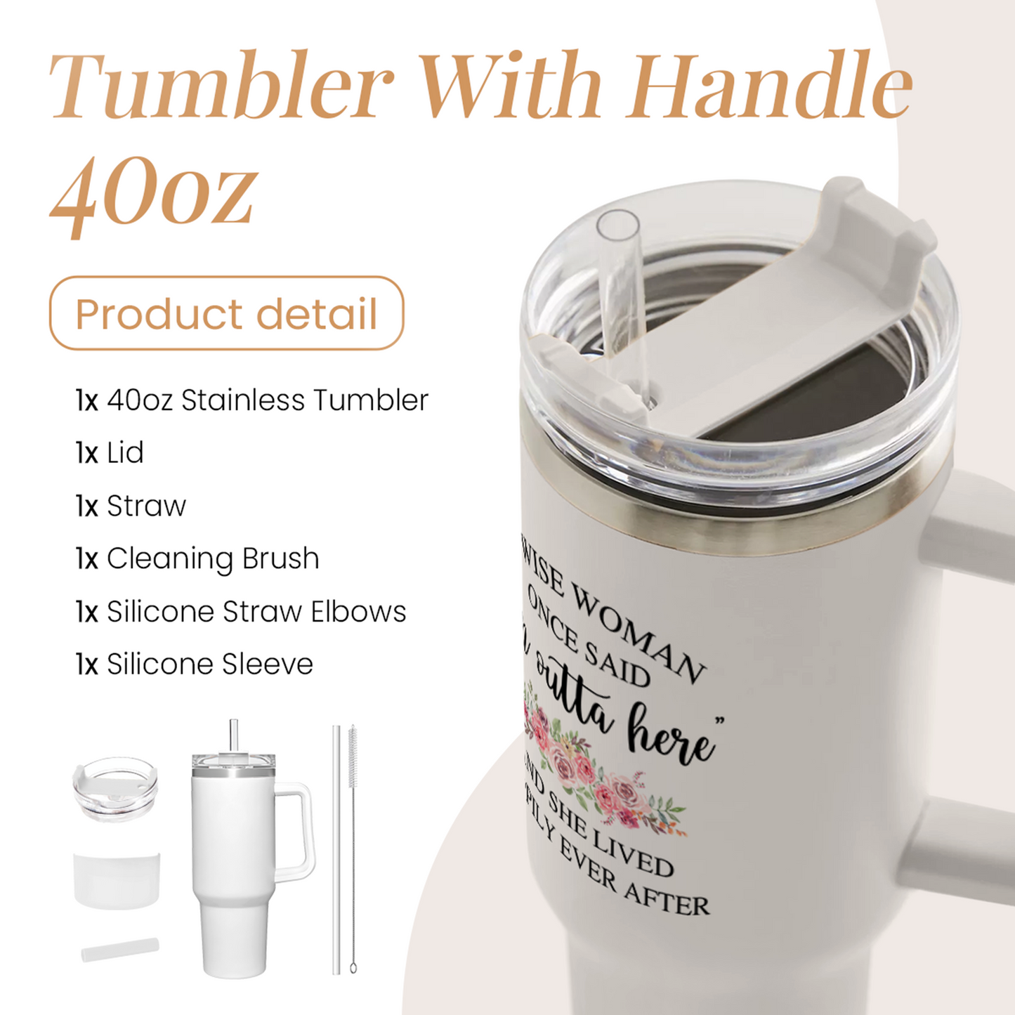 White Retirement Quencher Tumbler with Handle 40oz