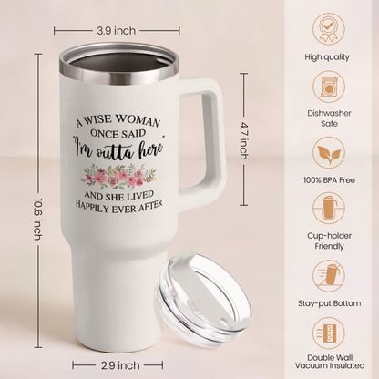 White Retirement Quencher Tumbler with Handle 40oz