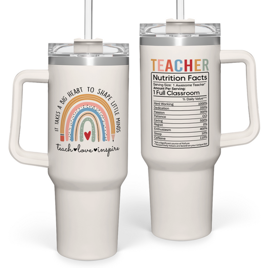 White Teacher Quencher Tumbler with Handle 40oz Sandjest Personalized Gifts