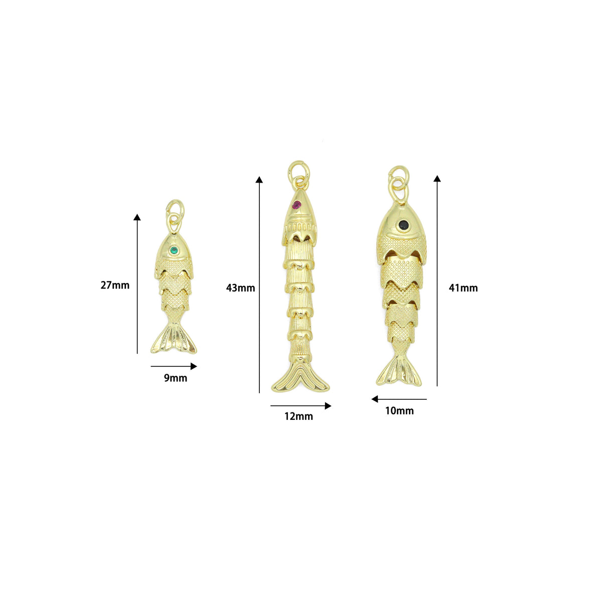 3D Vintage Style Movable Wiggling Fish charm, Sku#FH248