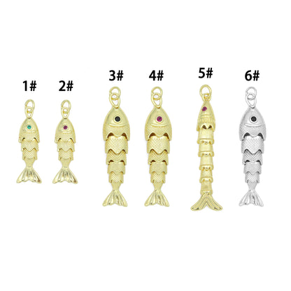 3D Vintage Style Movable Wiggling Fish charm, Sku#FH248