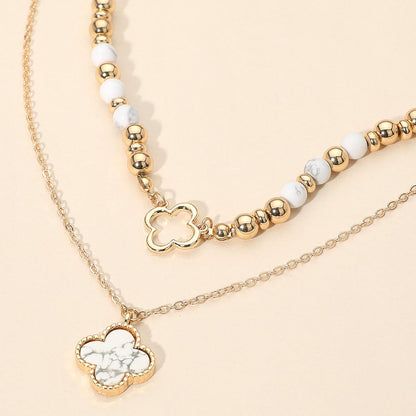 Layered Quatrefoil Pendant Accent Necklace