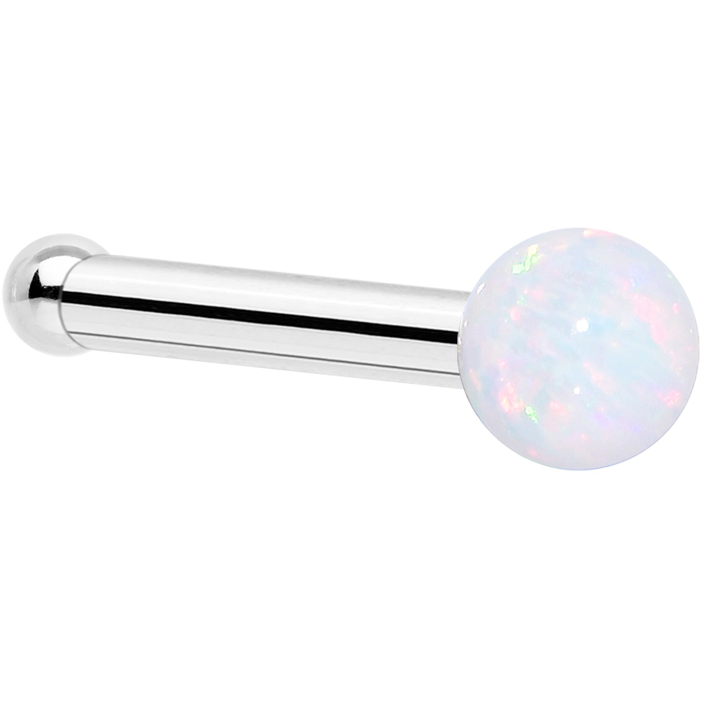 14k White Gold 2.5mm Synthetic Opal Ball Nose Ring BodyCandy