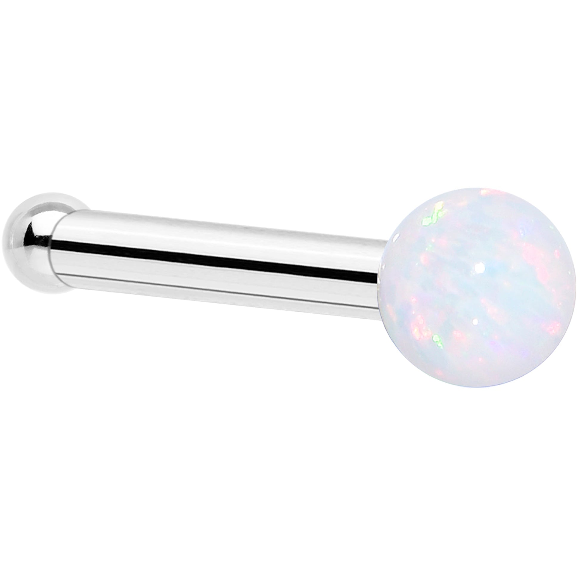 14k White Gold 2.5mm Synthetic Opal Ball Nose Ring BodyCandy