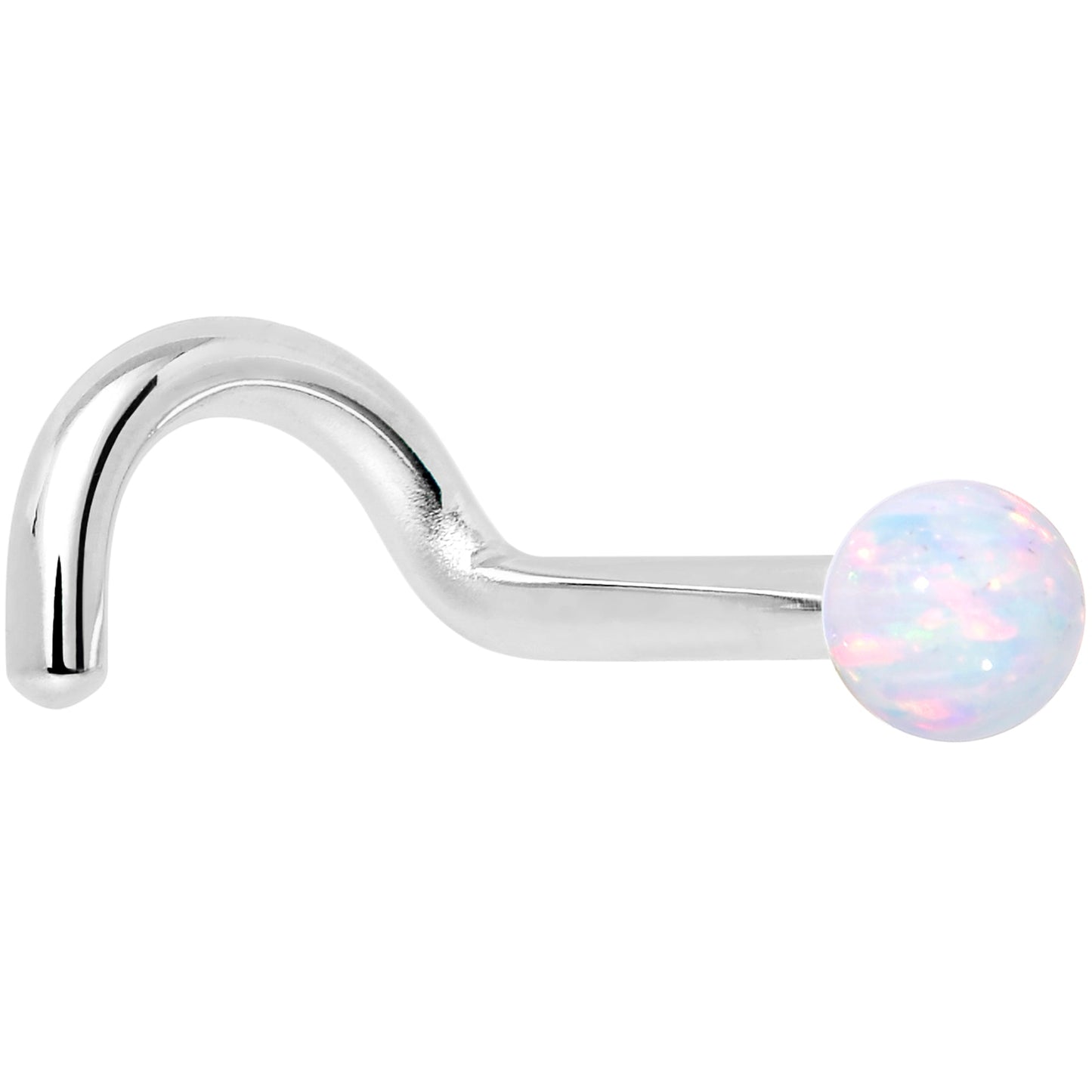 14k White Gold 2.5mm Synthetic Opal Ball Nose Ring BodyCandy