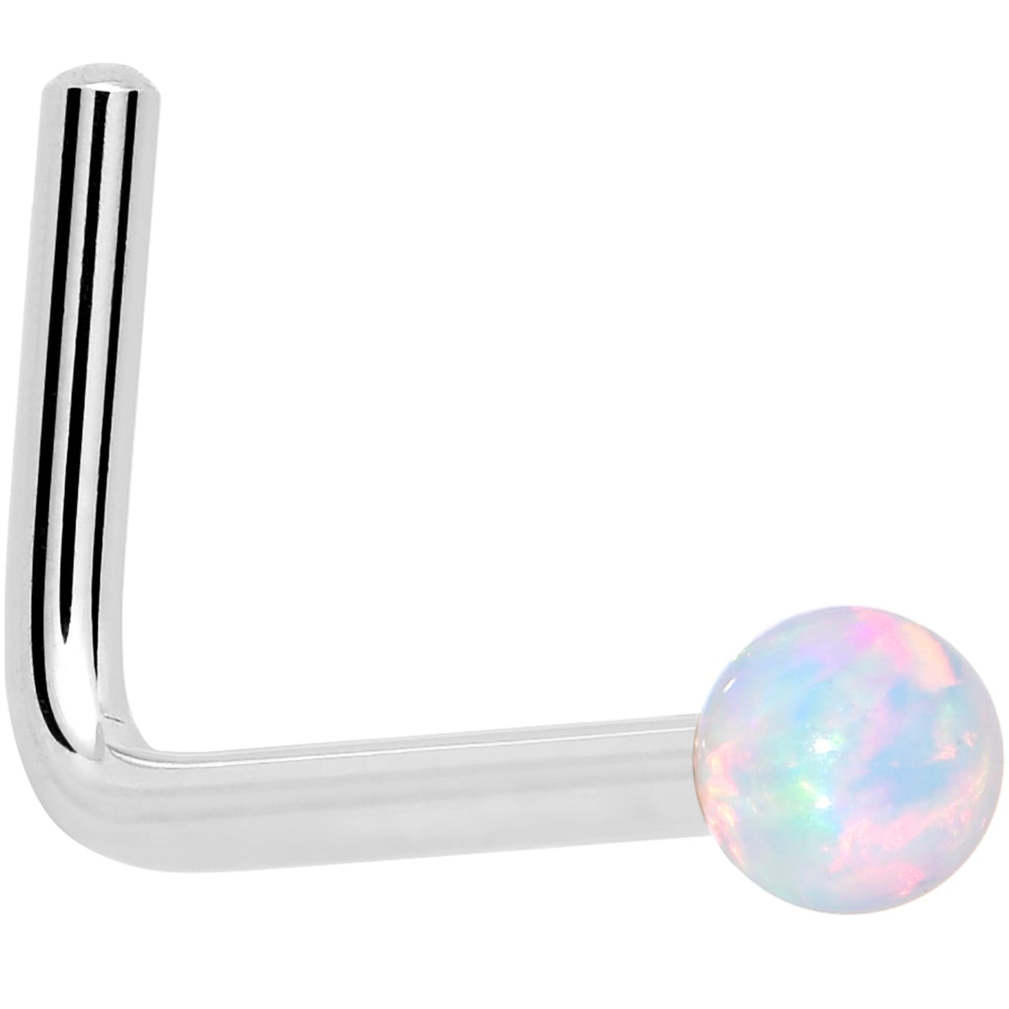 14k White Gold 2.5mm Synthetic Opal Ball Nose Ring BodyCandy