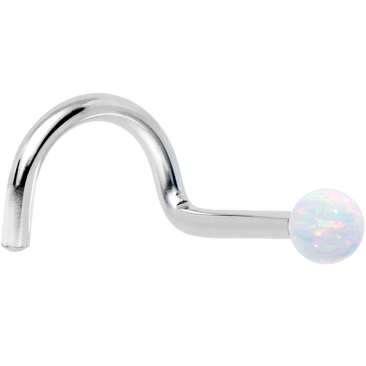14k White Gold 2.5mm Synthetic Opal Ball Nose Ring BodyCandy